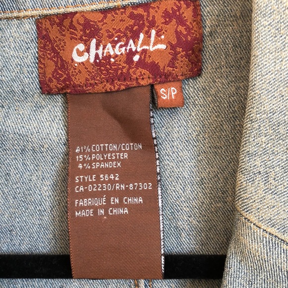 VINTAGE CHAGALL DENIM EMBELLISHED SMJACKET-HIPPIE BOHO APPLIQUÉ BEAD SEQUIN #043 - Picture 7 of 14